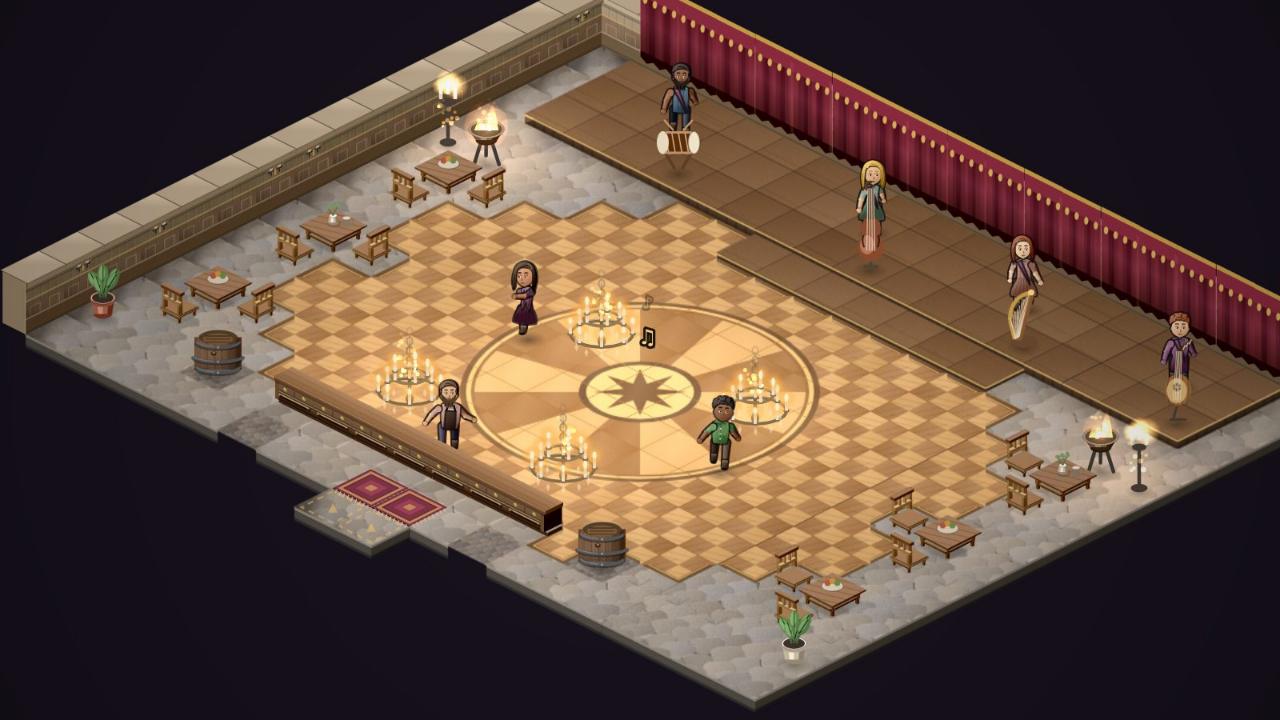 The dance floor of the Golden Hall, with a compass rose inlaid in the boards.